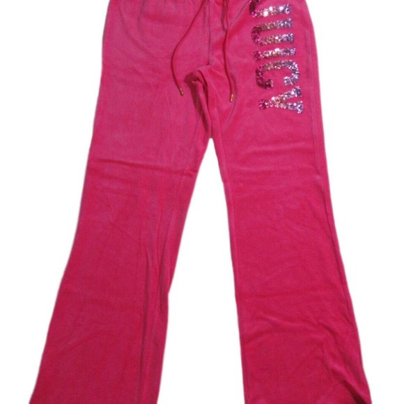Juicy Couture Velour Womens Sweatpants Sequins Bling Pink Sz Medium - Picture 1 of 4